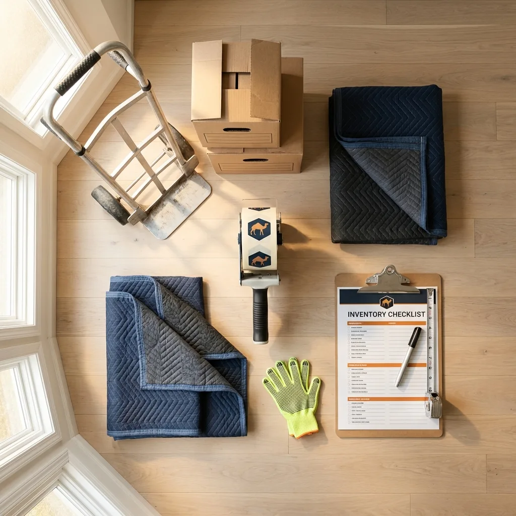 Professional moving supplies and packing materials layout for Renovo residential relocations